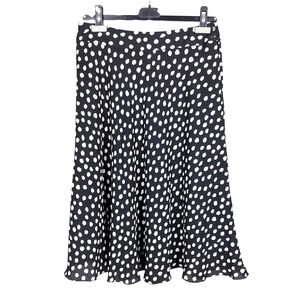 Polka Dot Silk Skirt Midi Size 10 Black Cream A-Line Jones New York